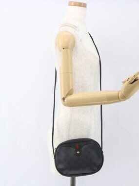 GUCCI GG Supreme Web Sherry Line Bag PVC Black Gold 89 02 066 Auth 163380